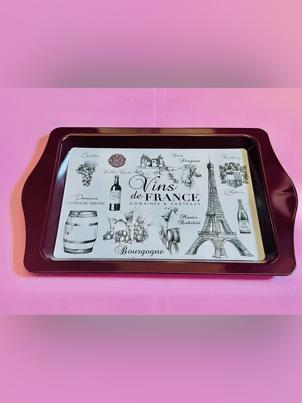 NEW Vins de France Decorative Metal Tray - Wine & White